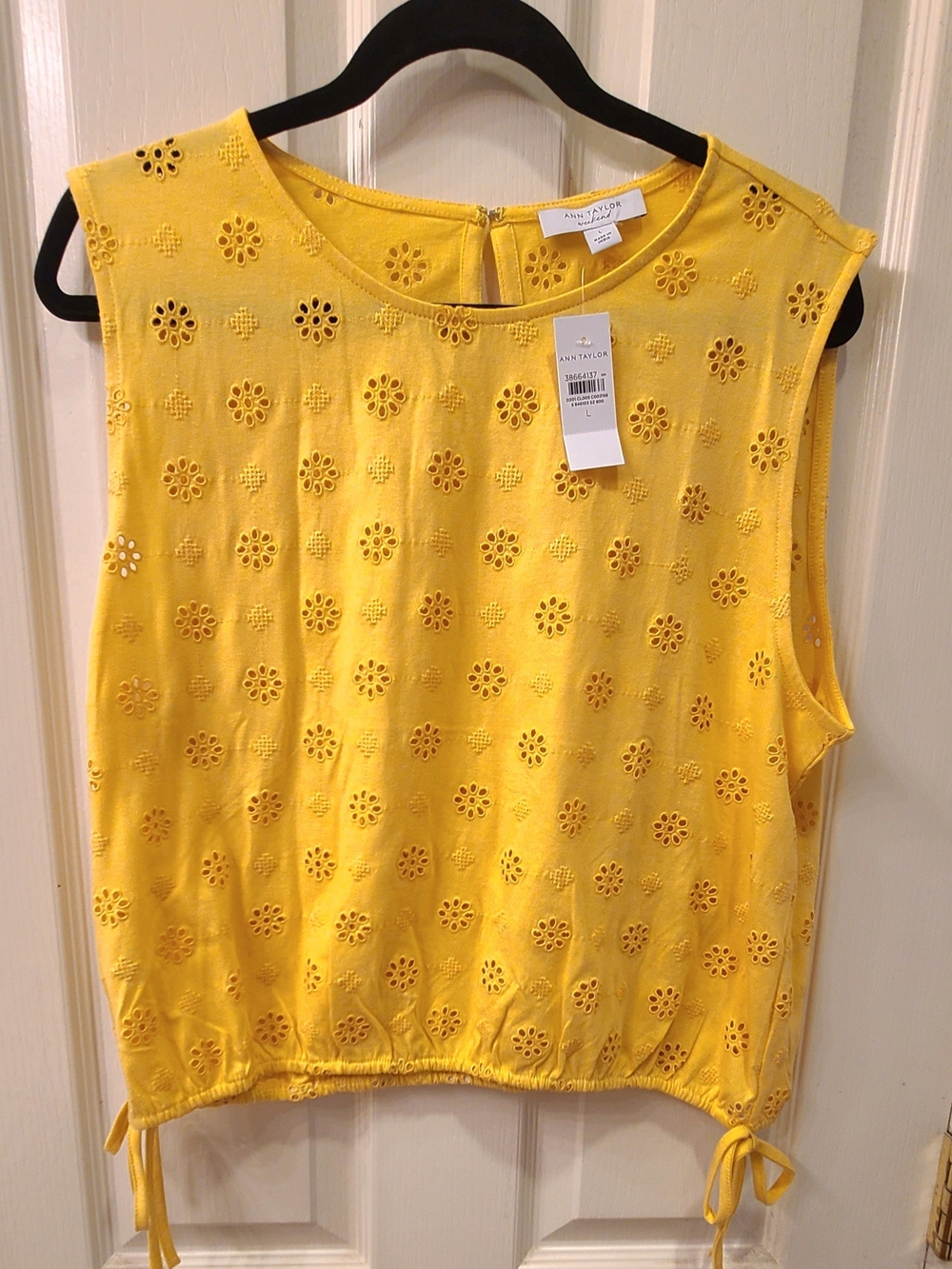Ann Taylor Yellow Eyelet Sleeveless Drawstring Tank